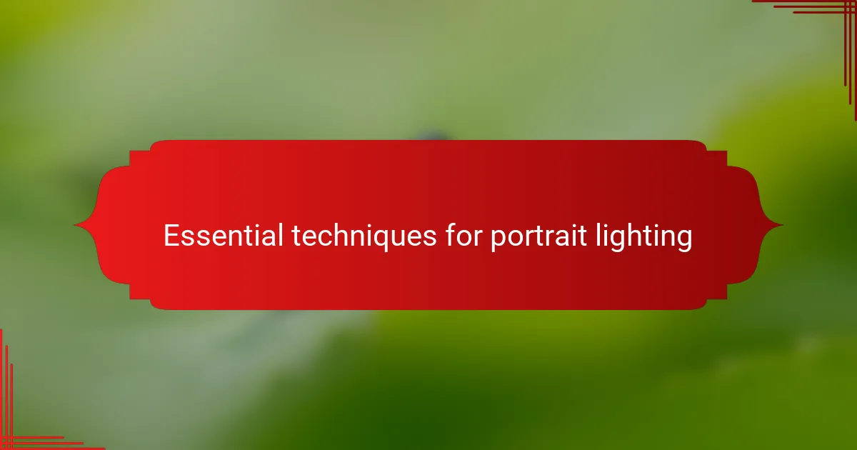 Essential techniques for portrait lighting